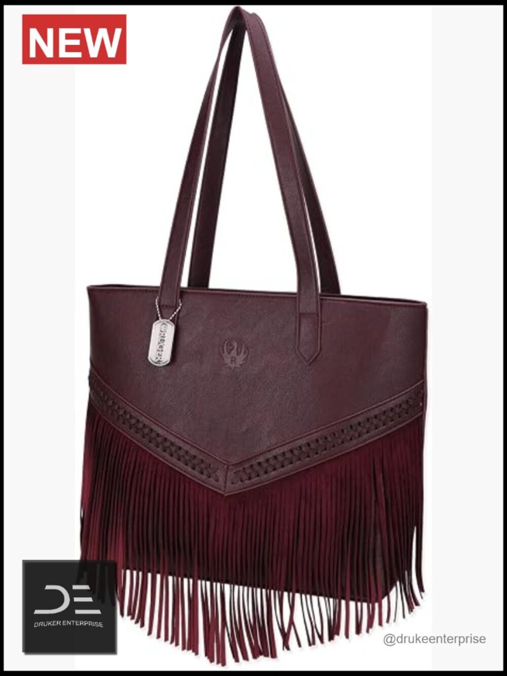 Vegan Leather Fringe Tote Bag with Laptop Compartment
